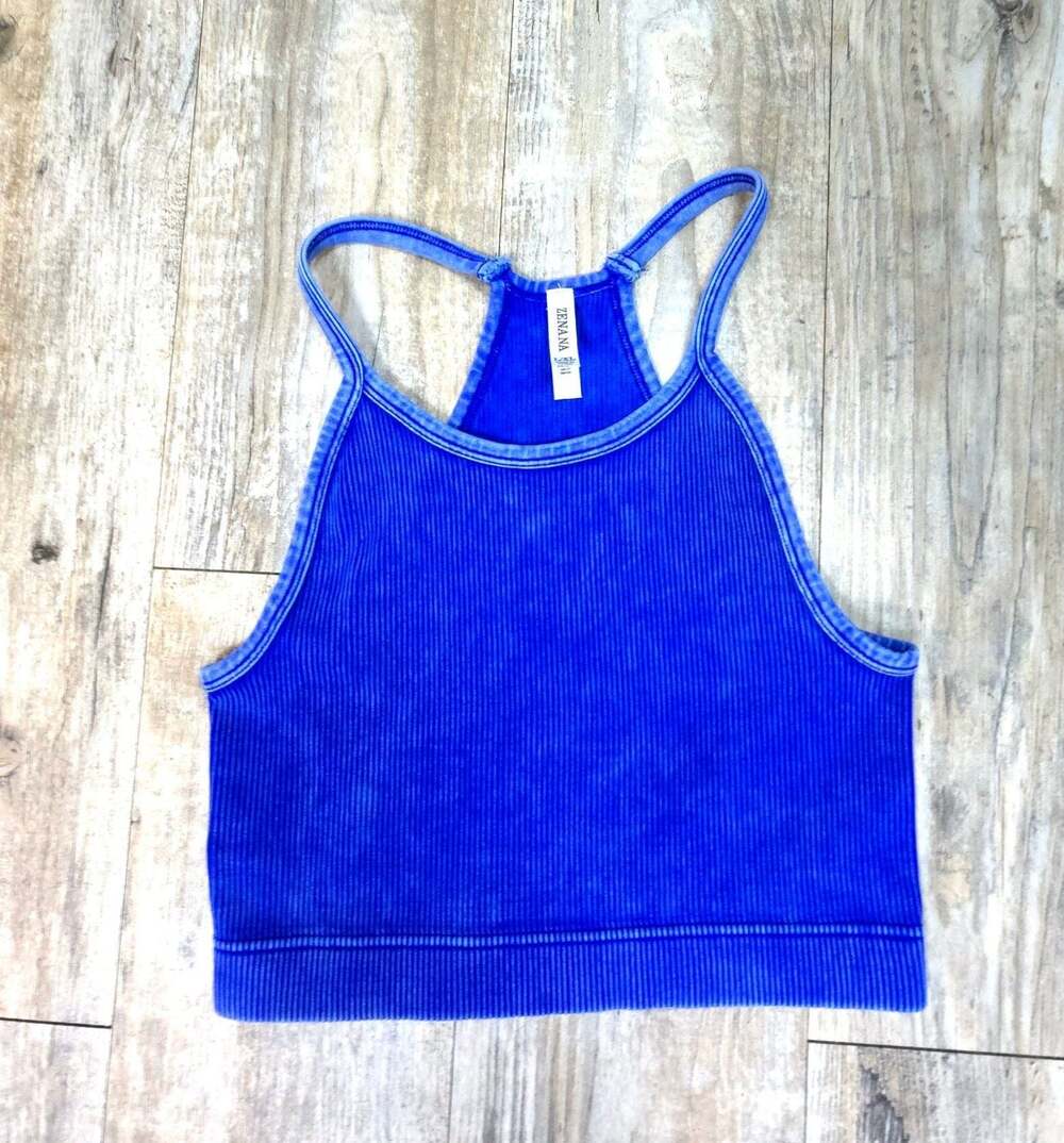 Zenana Mineral Washed Ribbed Racerback Crop Tank Tops - Picture 5 of 11